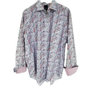 Tailorbyed Men’s Casual Button‎ Down Long Sleeve Shirt Paisley Red White Blue XL